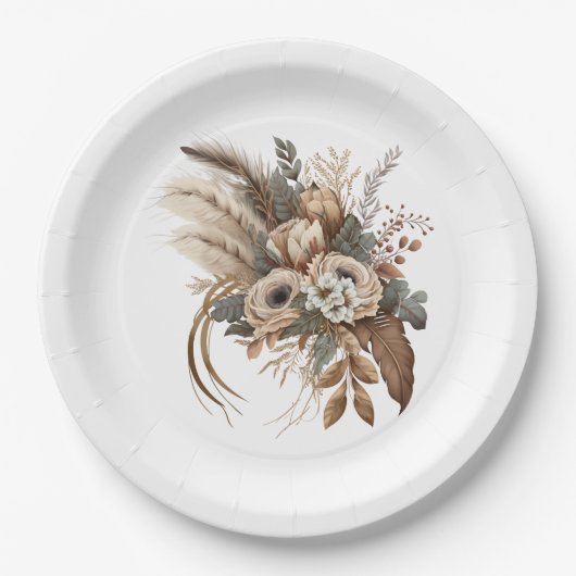 Elegante Blume Folien und Feathers Pappteller (Vorderseite)