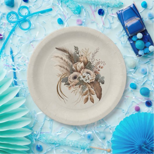 Elegante Blume Folien und Feathers Pappteller (Party)