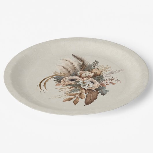 Elegante Blume Folien und Feathers Pappteller (Schrägansicht)