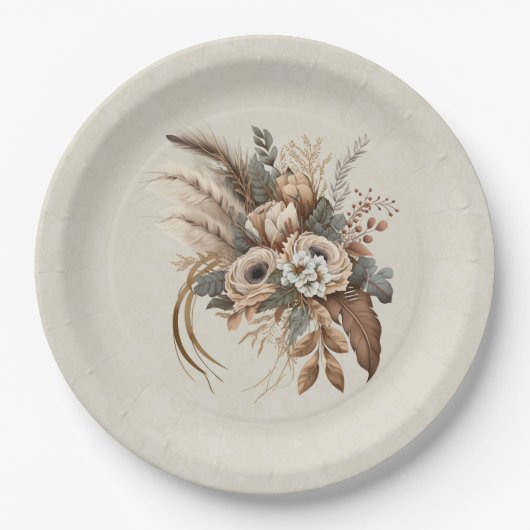 Elegante Blume Folien und Feathers Pappteller (Vorderseite)