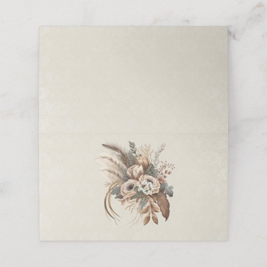 Elegante Blume Folien und Feathers Platzkarte (Außenseite Aufgefaltet)