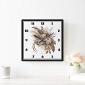 Elegante Blume Folien und Feathers Quadratische Wanduhr (Zuhause)