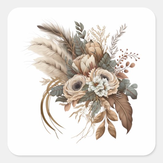 Elegante Blume Folien und Feathers Quadratischer Aufkleber (Vorderseite)