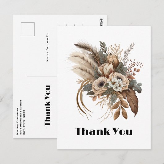 Elegante Blume Folien und Feathers Vielen Dank Postkarte (Vorne/Hinten)