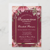 Elegante Blume Frame Confetti Quinceañera Einladung (Vorderseite)