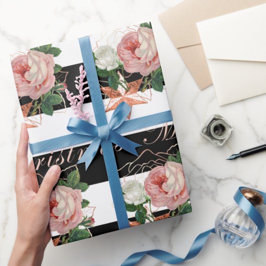 Elegante Blume Frohe Weihnachten Rose Gold Glitzer Geschenkpapier (Schenken)