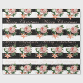 Elegante Blume Frohe Weihnachten Rose Gold Glitzer Geschenkpapier (Flach)