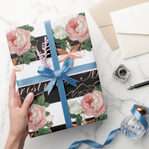 Elegante Blume Frohe Weihnachts-Rose Gold Glitzer Geschenkpapier