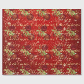 Elegante Blume Frohe Weihnachtsgold Glitzer rot Geschenkpapier (Flach)