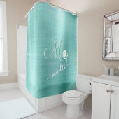 Elegante Blume für Aquamarine Monogrammnamen Duschvorhang (Beispiel)
