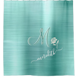 Elegante Blume für Aquamarine Monogrammnamen Duschvorhang