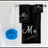 Elegante Blume für Schwarz-weiße Monogrammnamen Badhandtuch Set
