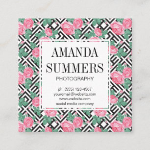 Elegante Blume   Geometrischer Stil Quadratische Visitenkarte