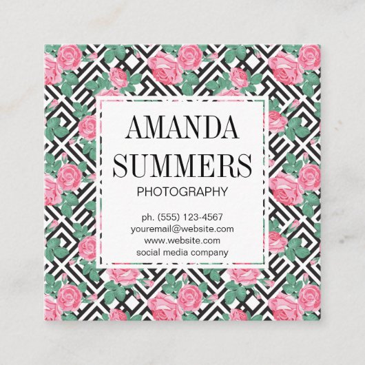 Elegante Blume | Geometrischer Stil Quadratische Visitenkarte (Vorderseite)