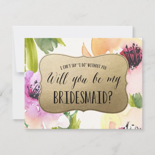 Elegante Blume Gold | Bridesmaid Einladung (Vorderseite)