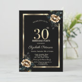 Elegante Blume Gold Frame Black 30. Geburtstag Einladung (Stehend Vorderseite)