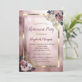 Elegante Blume Gold Frame Retirement Einladung (Stehend Vorderseite)