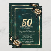 Elegante Blume Gold Frame Stars Green 50. Einladung (Vorne/Hinten)