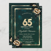 Elegante Blume Gold Frame Stars Green 65. Einladung (Vorne/Hinten)