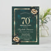 Elegante Blume Gold Frame Stars Green 70. Einladung (Stehend Vorderseite)