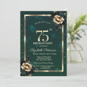 Elegante Blume Gold Frame Stars Green 75. Einladung (Stehend Vorderseite)
