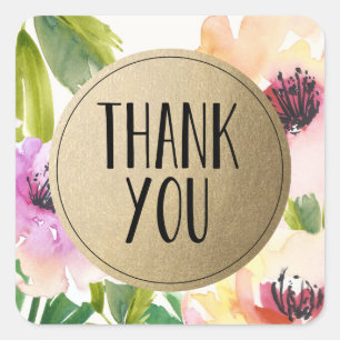 Elegante Blume Gold Gefälligkeitskennzeichnungen Quadratischer Aufkleber