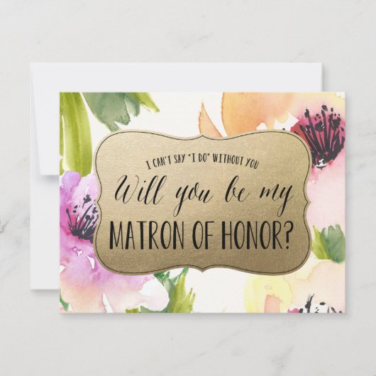 Elegante Blume Gold | Matron of Honor Einladung (Vorderseite)