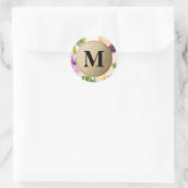 Elegante Blume Gold Monogram | Gefälligkeitskennze Runder Aufkleber (Tasche)