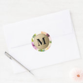 Elegante Blume Gold Monogram | Gefälligkeitskennze Runder Aufkleber (Umschlag)