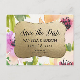 Elegante Blume Gold   Save The Date Ankündigungspostkarte