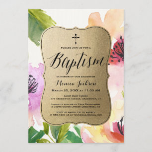 Elegante Blume Gold   Taufe Einladung