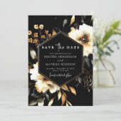 Elegante Blume Gold und Black Wedding Save The Date (Stehend Vorderseite)