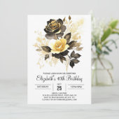 Elegante Blume Gold und Schwarz 30. Geburtstag Einladung (Stehend Vorderseite)