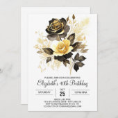 Elegante Blume Gold und Schwarz 30. Geburtstag Einladung (Vorne/Hinten)
