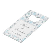 Elegante Blume Gray Blue Wedding Vielen Dank Geldbeutel Flaschenöffner (Vorderseite Schrägansicht)