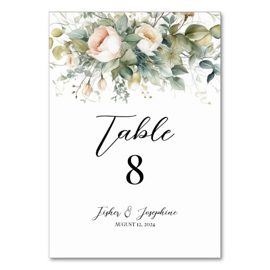 Elegante Blume & Grün Hochzeitsfeiern Tischnummern (Rückseite)