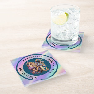 Elegante Blume, Herz und Goldene Liebe Glasuntersetzer