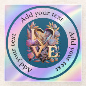 Elegante Blume, Herz und Goldene Liebe Glasuntersetzer (Vorderseite)