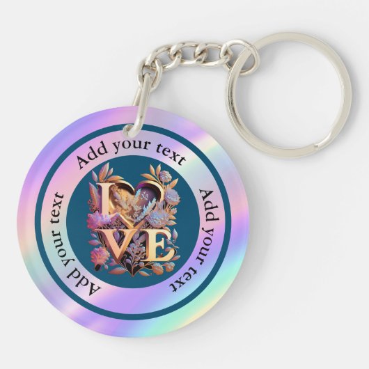 Elegante Blume, Herz und Goldene Liebe Schlüsselanhänger (Rückseite)