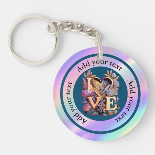 Elegante Blume, Herz und Goldene Liebe Schlüsselanhänger (Vorderseite)