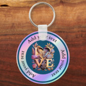 Elegante Blume, Herz und Goldene Liebe Schlüsselanhänger (Vorderseite)