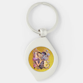 Elegante Blume, Herz und Goldene Liebe Schlüsselanhänger