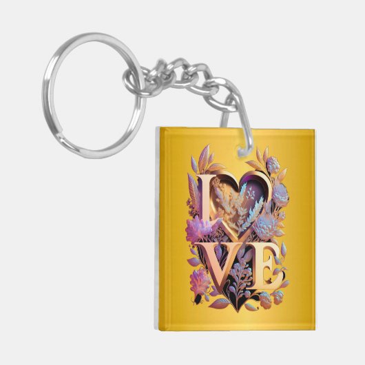 Elegante Blume, Herz und Goldene Liebe Schlüsselanhänger (Vorderseite links)