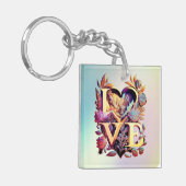 Elegante Blume, Herz und Goldene Liebe Schlüsselanhänger (Vorderseite links)