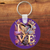 Elegante Blume, Herz und Goldene Liebe Schlüsselanhänger (Vorderseite)