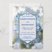 Elegante Blume Hochzeit Biue & White Overlay Einladung (Vorderseite)