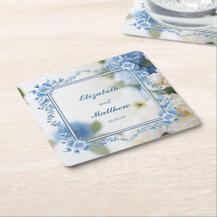 Elegante Blume Hochzeit Biue & White Overlay Rechteckiger Pappuntersetzer