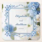 Elegante Blume Hochzeit Biue & White Overlay Rechteckiger Pappuntersetzer (Vorderseite)