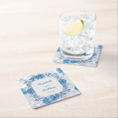 Elegante Blume Hochzeit Biue & White Overlay Rechteckiger Pappuntersetzer (Vor Ort)