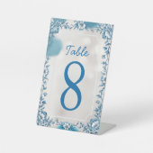 Elegante Blume Hochzeit Biue & White Overlay Sockelschild (Vorderseite)